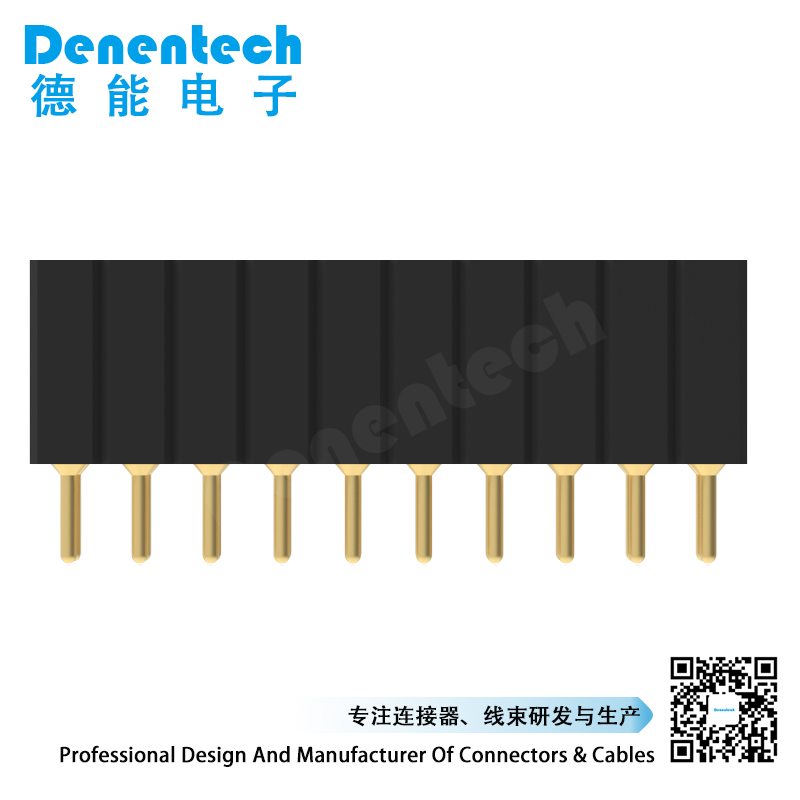 Denentech customized 2.54MM machined pin header H6.90xW6.90 dual row straight solid gold plated pin header
